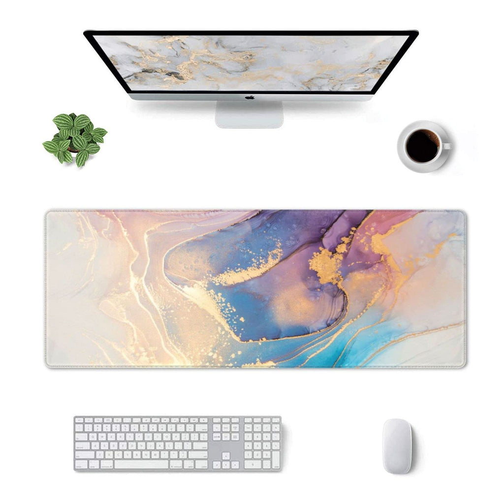 [Australia - AusPower] - Gaming Desk Mat for Keyboard and Mouse Large with Stitched Edges, XXL XL Desk Pad Non-Slip Base, Long Mouse Pad for Gamer, Office, Home, Decor. 31.5 x 11.8 inch, Gilt Marble 