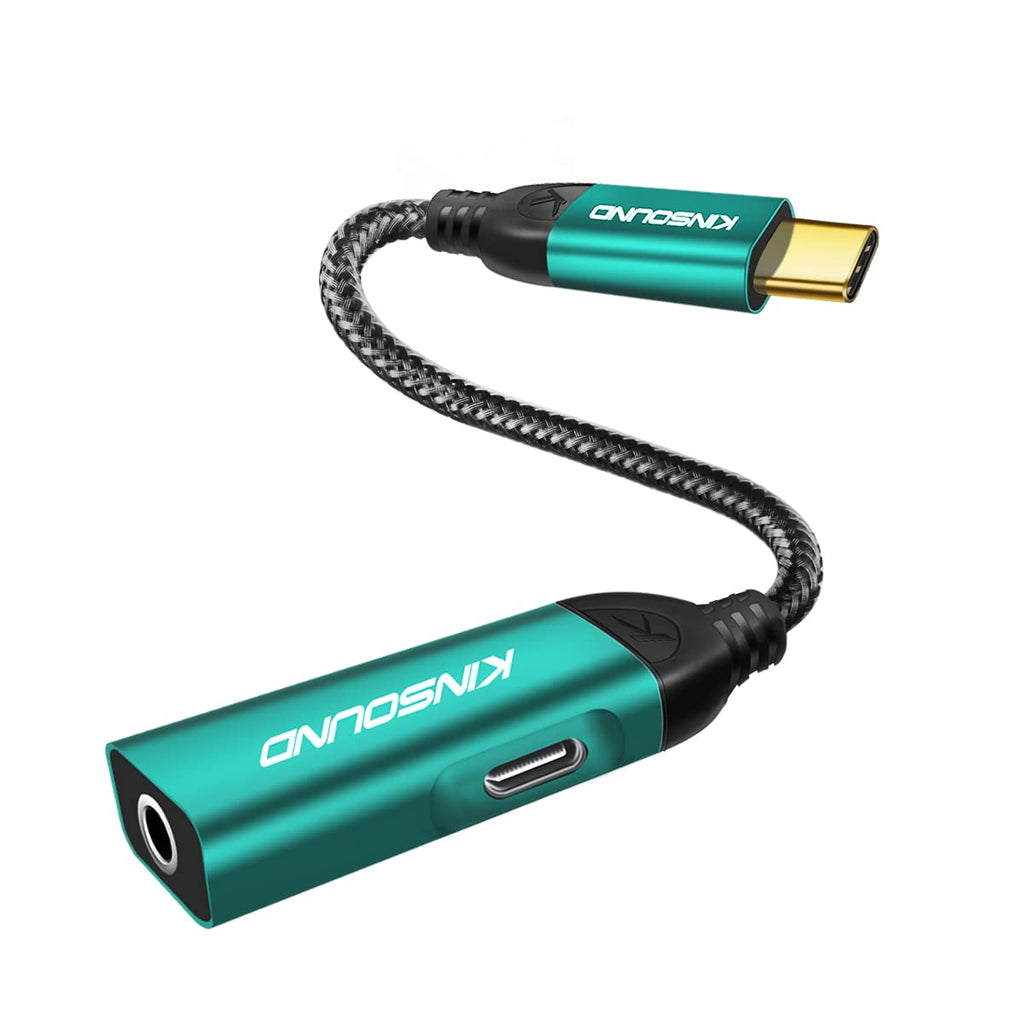 [Australia - AusPower] - USB C to 3.5 Headphone Jack Adapter, Kinsound 2 in 1 USB C Audio Adapter with Fast Charging for Samsung S21 S20 S20+ Ultra Note 10/10+, Pixel 4/3/2/XL, iPad Pro (Green) Green 