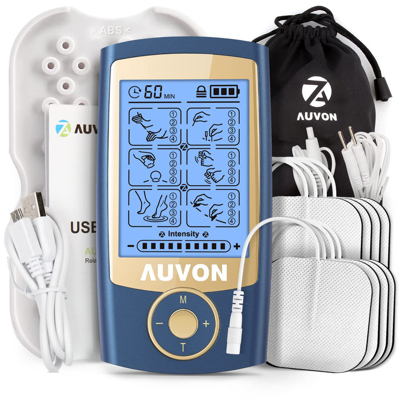 [Australia - AusPower] - AUVON 2-in-1 TENS Unit Muscle Stimulator for Pain Relief with 24 Modes, Muscle Stimulator with Dust-Proof Bag, Cable Ties and 8 Replacement Pads 