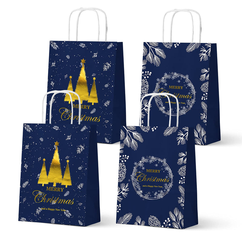 [Australia - AusPower] - 24PCS Happy New Year Party Supplies Metallic Gold Foil Winter Holiday Paper Gift Bags Xmas Party Favors Bags Merry Christams Thank you Bags Blue 