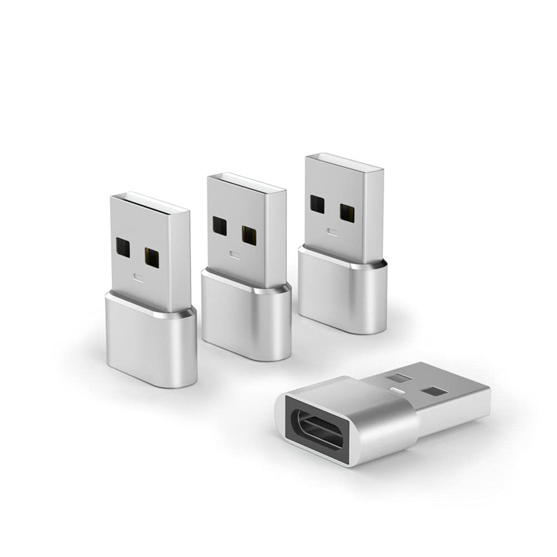 [Australia - AusPower] - USB C Female to USB Male Adapter 3.0 4 Packs, Adapter for iPhone 11 12 Pro Max Mini, XR SE, A71, Samsung Galaxy Note 10 20 S20 Plus S21 21 Ultra, Google Pixel 5, Airpods iPad 8 Air 4 (Silver) Silver 