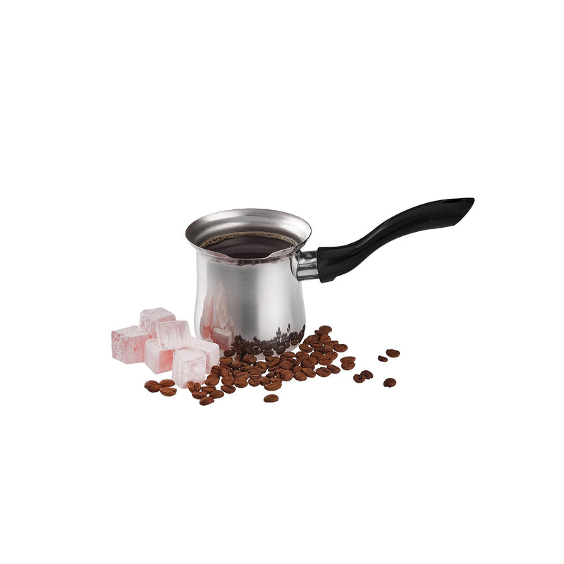 [Australia - AusPower] - DESTALYA Turkish Coffee Pot, 10.14 fl oz Stainless Steel Ibrik Cezve Briki Arabic Greek Pot, Butter Chocolate Milk Warmer, Sauce Maker, Small Hot Pot with Spout for Stove top, Cezve (Coffee Pot Black) Coffee Pot Black 