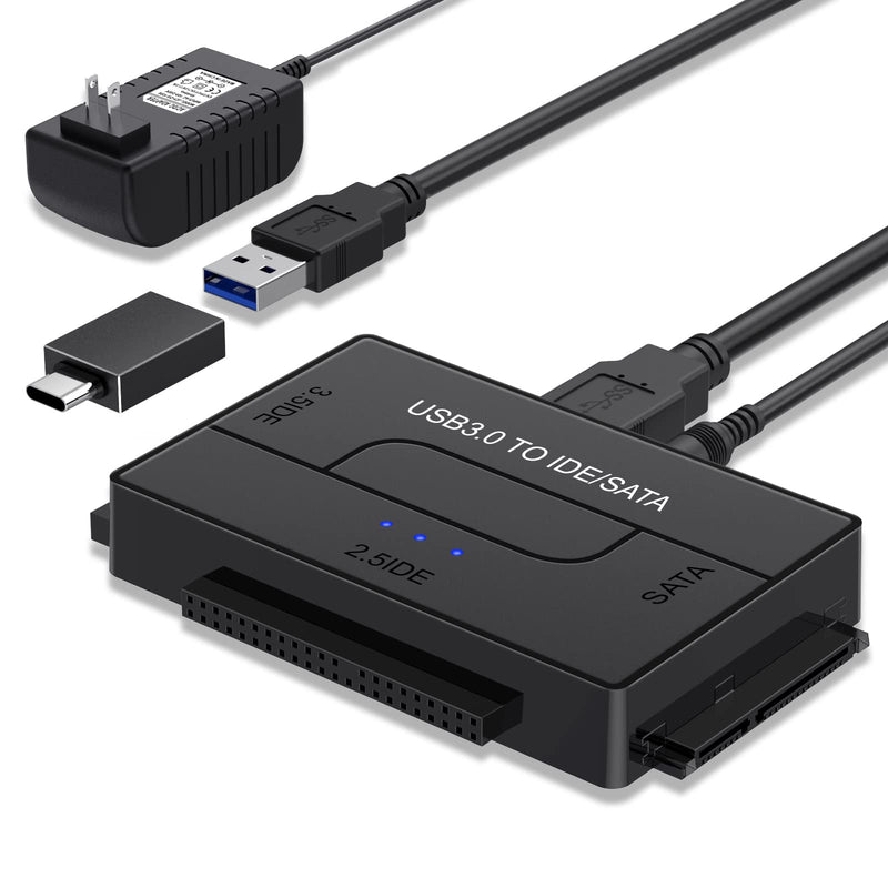 [Australia - AusPower] - USB 3.0 to SATA IDE Hard Drive Reader, YINNCEEN External Hard Drive Converter Universal Hard Drive Adapter Kit for 2.5/3.5 HDD/SSD Hard Drive Disk, Include 12V/2A Power Adapter BlackTwo 