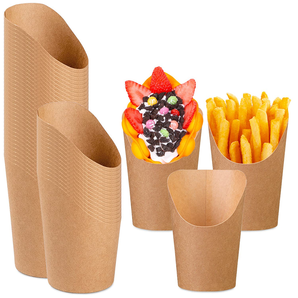 [Australia - AusPower] - 50 Pcs French Fry Holder Cups, Disposable Take-Out Food Containers Kraft Paper Ice Cream Cups Frozen Cakes Egg Puff Waffle Popcorn Boxes Sandwich Holder Wedding Party Food Trays Paper Cones (16oz) 16oz 