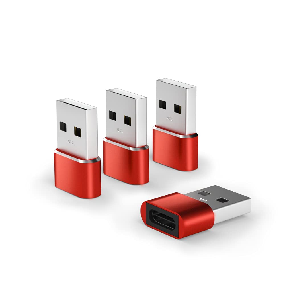 [Australia - AusPower] - USB C Female to USB Male Adapter 3.0 4 Packs, Adapter for iPhone 11 12 Pro Max Mini, XR SE, A71, Samsung Galaxy Note 10 20 S20 Plus S21 21 Ultra, Google Pixel 5, Airpods iPad 8 Air 4 (Red) Red 