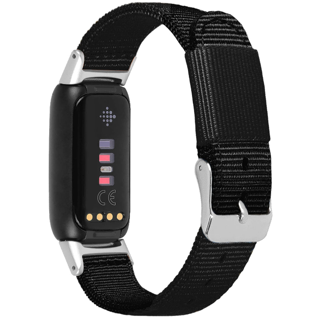 [Australia - AusPower] - Lijinlan Nylon Band Compatible with Fitbit Luxe, Premium Soft Woven Strap Breathable Adjustable Fabric Bracelet Replacement Wristband for Fitbit Luxe/Luxe SE Smart Watch Women Men Silver-Black 