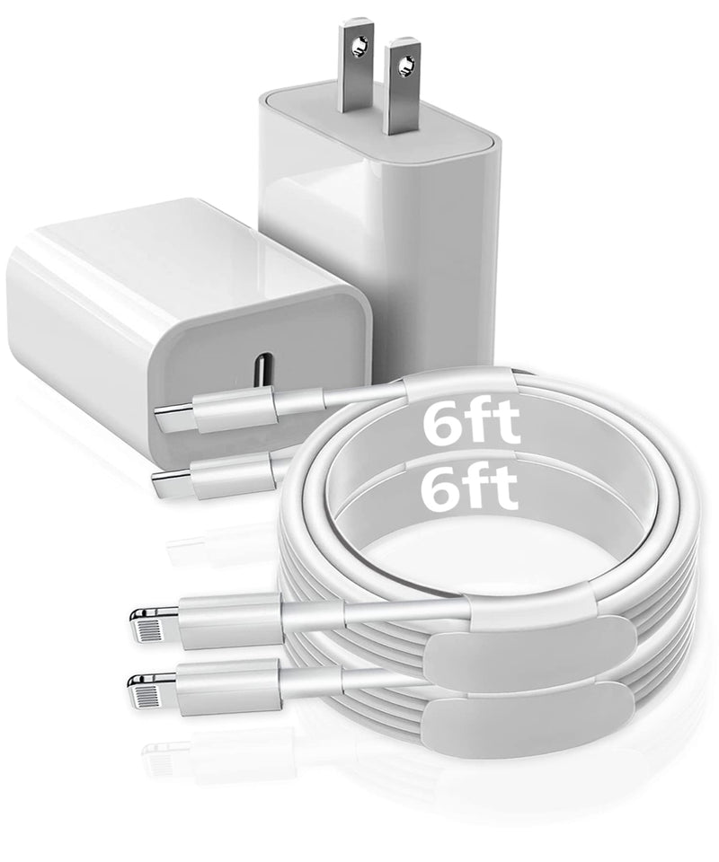 [Australia - AusPower] - [Apple MFi Certified]iPhone Fast Charger 2 Pack,Lightning Cable 6ft with 20W USB C Charger Block,Quick Speed Charging Cube for iPhone 13 Pro Max/12 Mini/11/XS Max/XS/XR/X/SE 2020/8 Plus/Airpods White white 20w PD 6ft/set of 2 4 