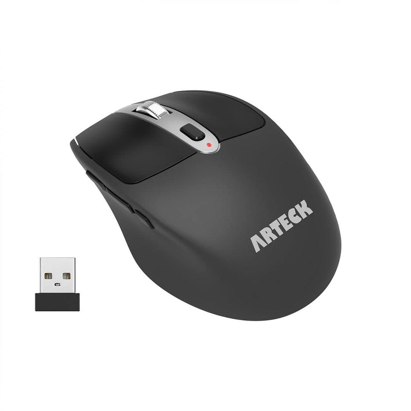 [Australia - AusPower] - Arteck 2.4G Wireless Mouse with Nano USB Receiver Ergonomic Design Silent Clicking with Side Switch Buttons for Computer / Desktop / PC / Laptop and Windows 10/8/7 Build in Rechargeable Battery Black 
