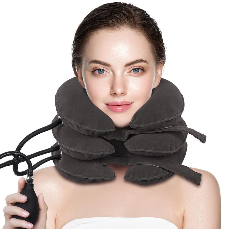 [Australia - AusPower] - Cervical Neck Traction Device,Portable Neck Stretcher Cervical Traction Provide Neck Support and Neck Pain Relief,Neck Traction Devices for Home Use Neck Decompression (Grey) Grey 