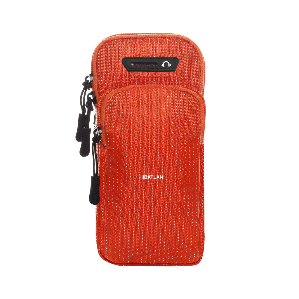 [Australia - AusPower] - HIBATLAN Waterproof and Tear-Proof Portable Mobile Phone Armband, Multi-Pocket Space Suitable for Most iPhone Samsung Galaxy., Orange, Orange 