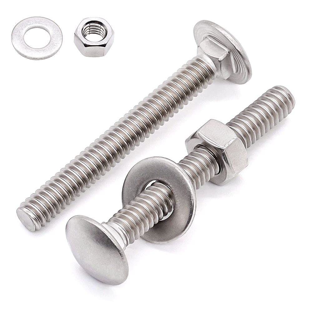 [Australia - AusPower] - Glvaner (10 Sets) 1/4-20 x 1-1/2" Stainless Steel Carriage Bolts Screws Round Head Square Neck and Hex Nuts & Flat Washers 304 Stainless Steel 18-8 Full Thread Coverage 1/4-20 x 1-1/2" (10 Sets) 