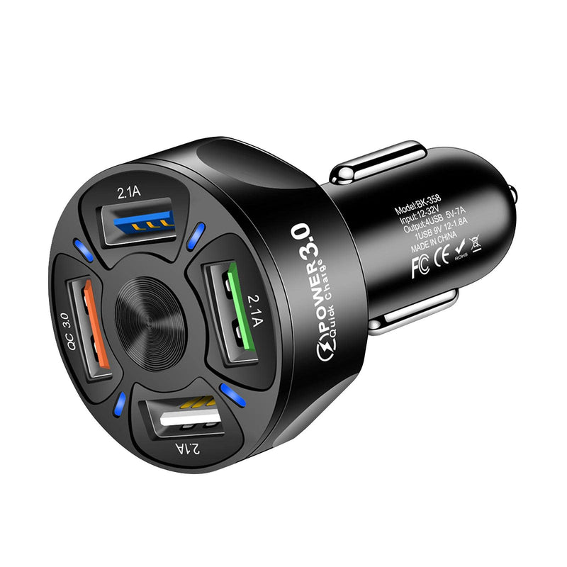 [Australia - AusPower] - BWWNBY USB Car Charger Car/Truck Universal Car Charger Adapter Car Charger Accessories Fast Charging Durable for Phone 4USB Ports LED Light Display(Black) Black 