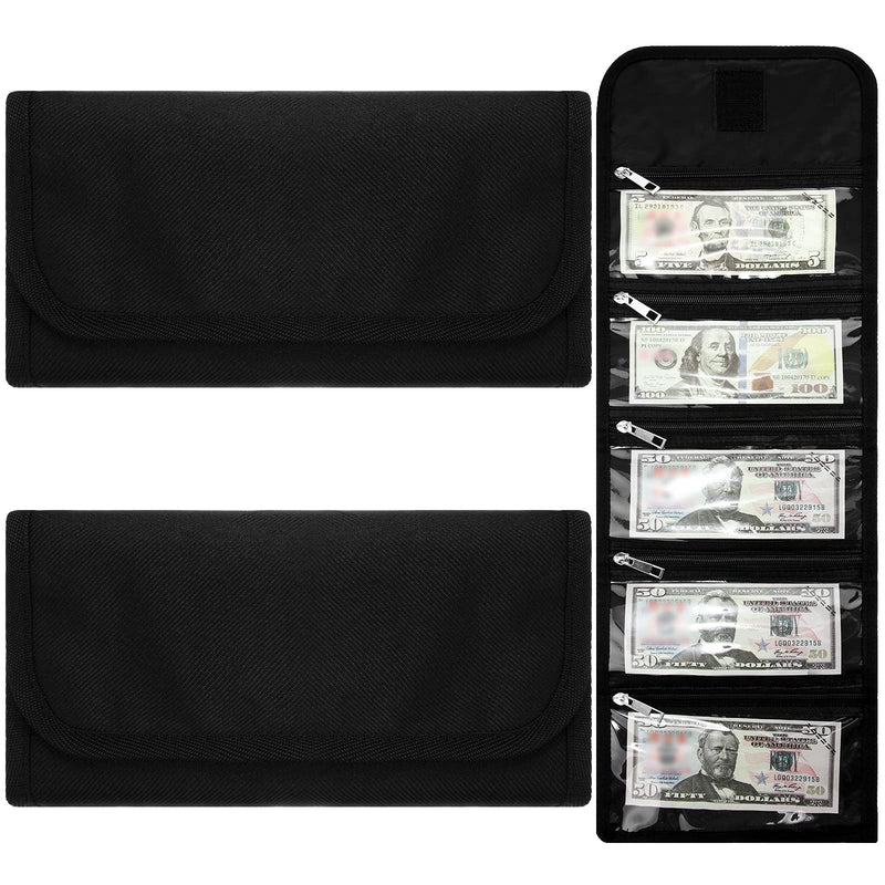 [Australia - AusPower] - 2 Pieces Money Organizer Cash Wallets Money Holder with 5 Zipper Slots for Office Budget Wallet Home Students Family, Black 