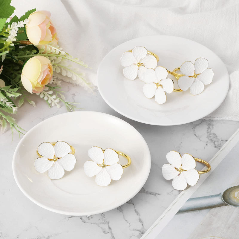 [Australia - AusPower] - Lewondr Napkin Rings, Set of 6 Flowers Napkin Ring Holders Dinner Tables Rings Elegant Ornament Table Setting Decoration for Wedding, Christmas, Thanksgiving, Holiday, Party, White 