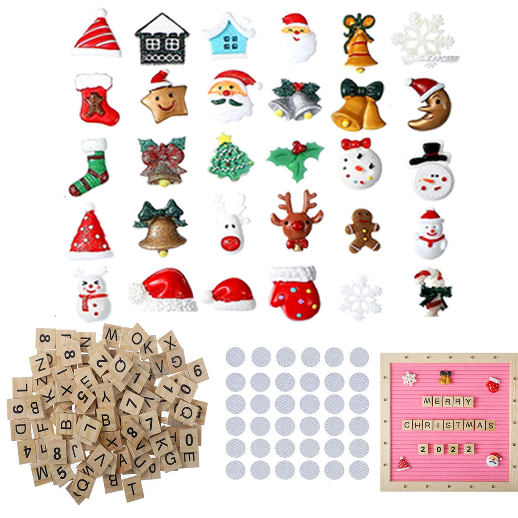 [Australia - AusPower] - Christmas Letter Set for Changeable Felt Letter Boards 30 Pieces Christmas Slices Resin Slime Charms 5 Sets Wood Letter Tiles 26 Alphabet Tiles 99 Pieces Sticky Coins for DIY Craft Making Ornament 