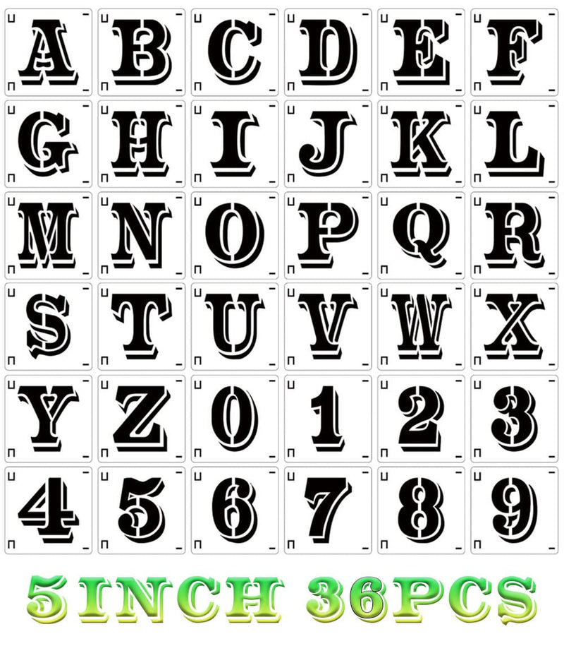 [Australia - AusPower] - 5 Inch Letter Stencils Alphabet Stencils for Painting on Wood,Stencil Letters Numbers Drawing Templates for Wood Wall Signs Porch Fabric Journal 5inch 