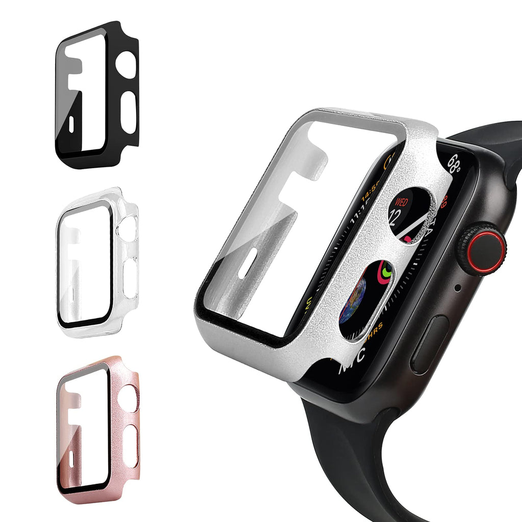 [Australia - AusPower] - Ridainty 4 Pack Hard Case with Tempered Glass Screen Protector Compatible with Apple Watch Series 3 Series 2 Series 1 42mm - iWatch Face Cover Smartwatch Accessories - Rose Gold, Black, Silver, Clear Rose Gold/Silver/Black/Clear 42 mm 