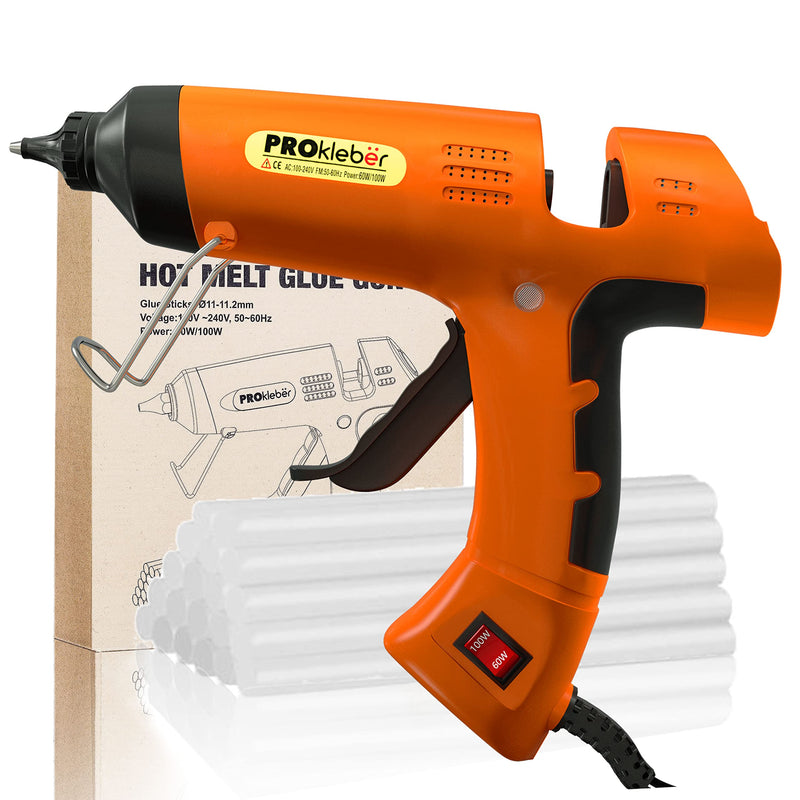 [Australia - AusPower] - PROkleber Hot Melt Glue Gun Kit Full Size (Not Mini) High/Low Temp Dual Power 60/100 Watt with 30 pcs Premium Glue Sticks for DIY Arts & Crafts Projects Sealing Quick Repairs Light and Heavy Duty Full Size Dual Temp 60/100W Orange/Black 