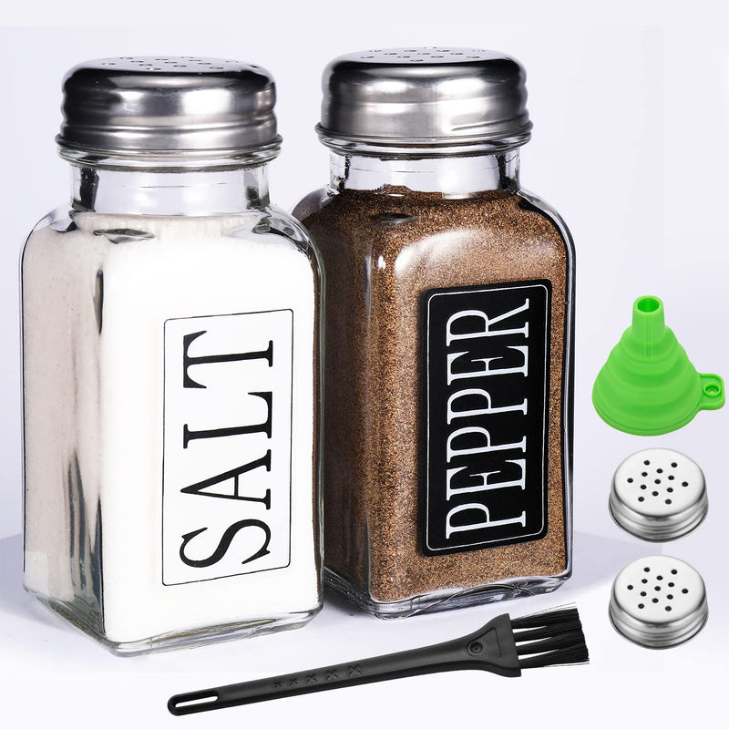 [Australia - AusPower] - Glass Salt and Pepper Shakers Set Small,DWTS Farmhouse Salt and Pepper Shakers Cute with Stainless Steel Lid-"Salt"and" Pepper" Font Label Design,Waterproof Unique Design,Best Kitchen Decoration 1.57*1.57*3.54 in 