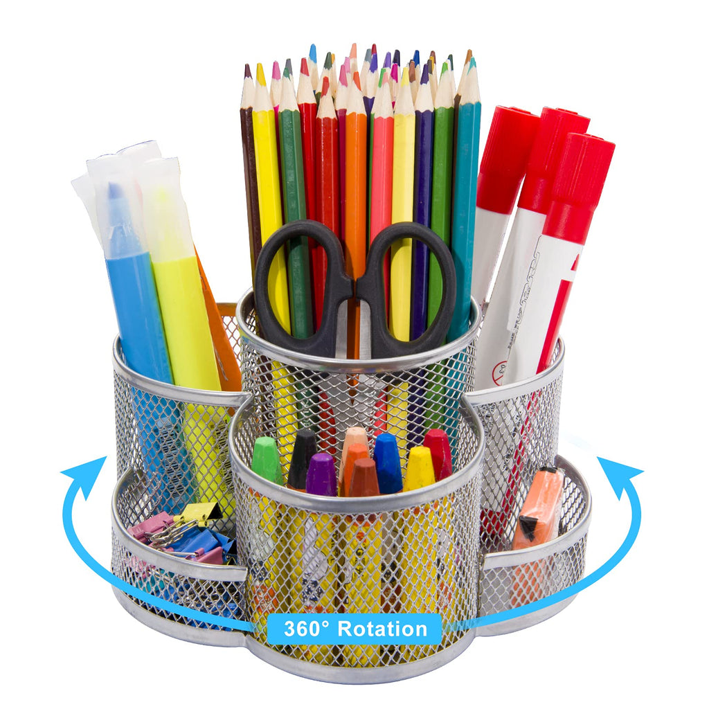 [Australia - AusPower] - Pen Holder for Desk, 360-Degree Rotating Desk Organizer with 7 Compartments, Pencil Holder for Desk, Office Supplies Desk Organizer, Mesh Desk Caddy for Office School Art 