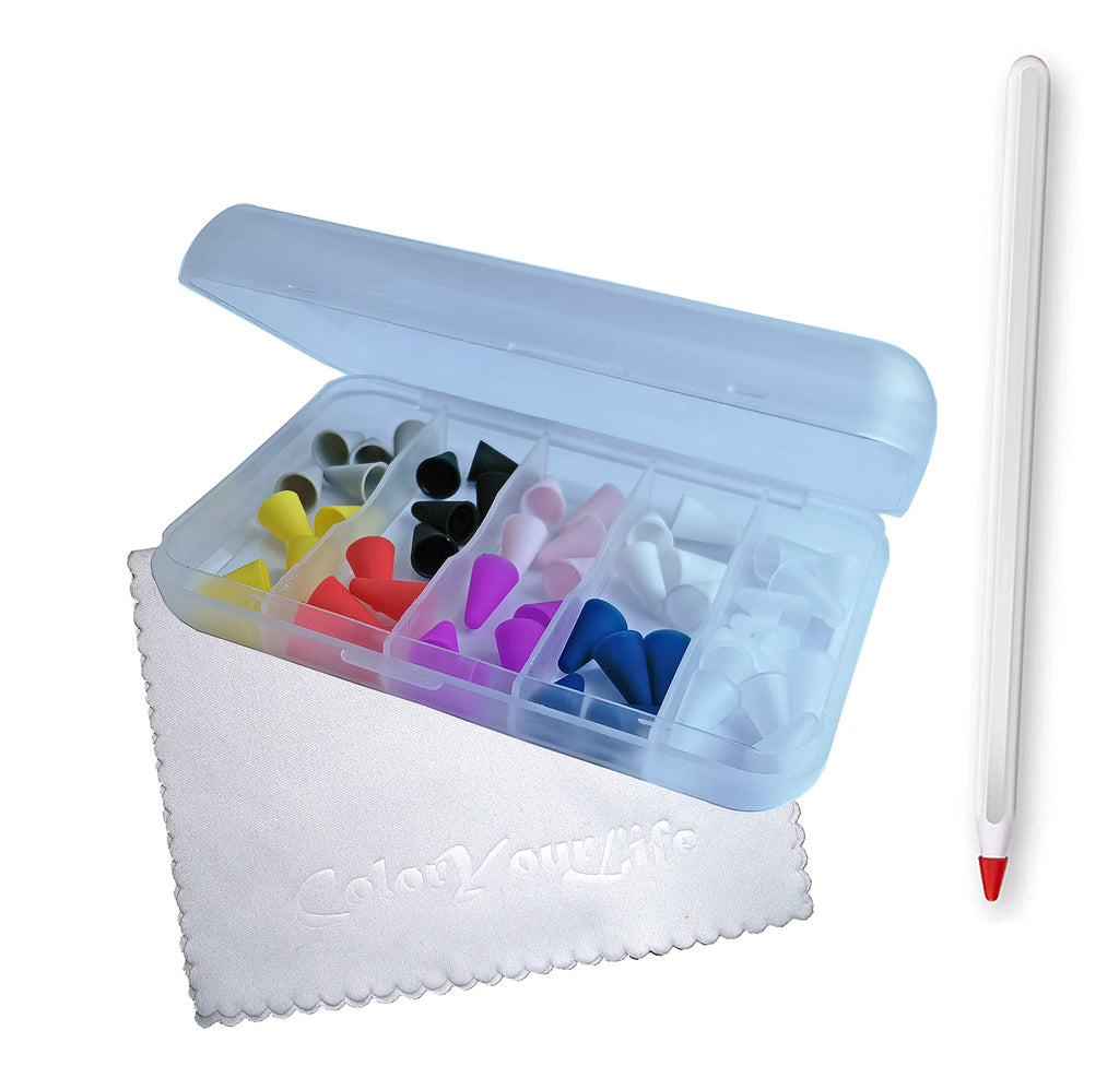 [Australia - AusPower] - ColorYourLife 50 Pack Tips Silicone Covers Nibs for Apple Pencil 2nd 1st Generation with Microfiber Cloth in a Clear Box (Multi-Color) Multi-Color 