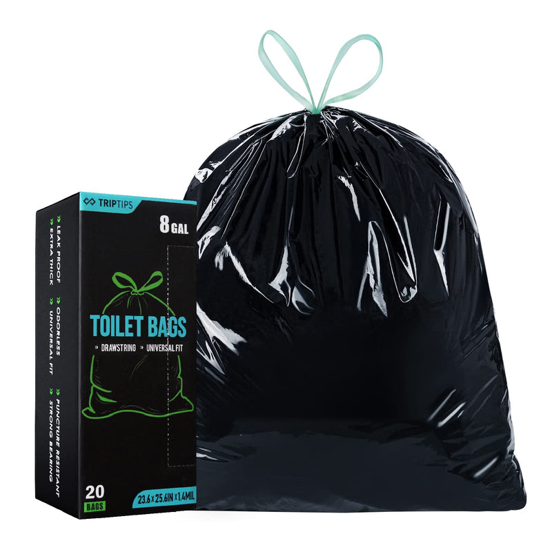 [Australia - AusPower] - TRIPTIPS Portable Toilet Bags 20 Count Drawstring 8 Gallon Camping Toilet Bags Toilet Waste Bags Leak-Proof Toilet Liners, Trash Bags for Camping, Hiking, Traveling 1 Roll *20 Counts 