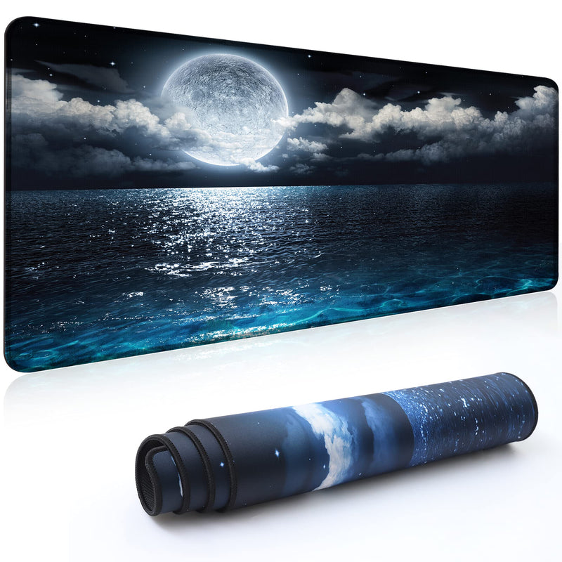 [Australia - AusPower] - Desk Mat,Large Mouse Pad 35''×15.6''×0.12'' XXL Extended Gaming Mouse Pad Mat with Non-Slip Base Stitched Eges Mousepad for Computer,Office,Keyboard and Laptop - Moon Ocean A-Moon Ocean 