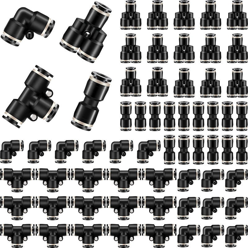 [Australia - AusPower] - Hotop Push to Connect Fittings Air Line Pneumatic Fittings Kit 60 Pieces Quick Release Pneumatic Connectors Air Line Fittings 15 Splitters 15 Elbows 15 Tee 15 Straight Tubes (Black,1/4 Inch Od) 1/4 Inch Od Black 