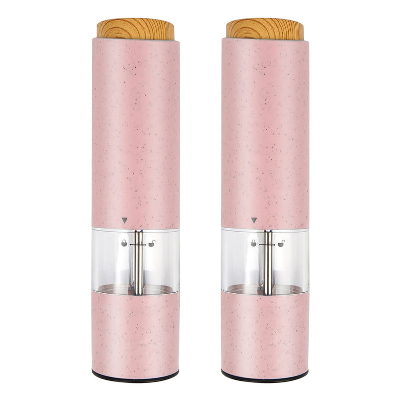 [Australia - AusPower] - 2PCS Electric Salt and Pepper Grinder Set One Hand Battery Operated Salt And Pepper Mill Wheat Straw Salt And Pepper Grinder (Pink) Pink 