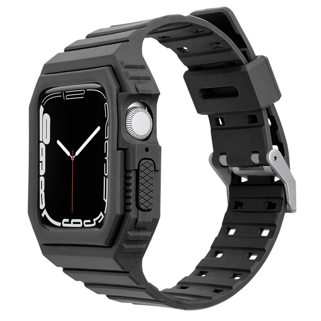 [Australia - AusPower] - iTecFree for Apple Watch Band with Case,TPU Rugged Smart Watch Bumper Shockproof Impact Resistant Cover Men Women Cute Sports Wrist Strap for iWatch Series 7 6 5 4 SE 3 2 1 Black 42mm/44mm/45mm 