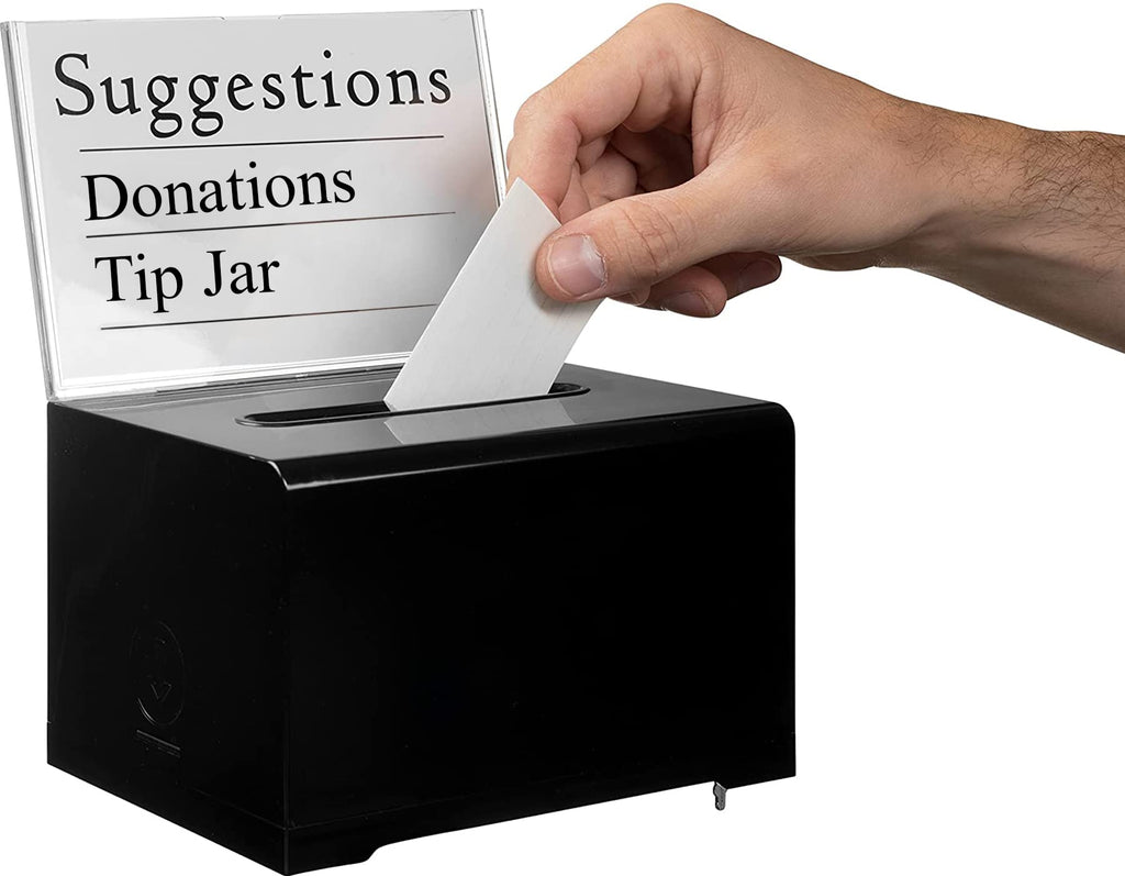 [Australia - AusPower] - Adir Acrylic Donation Ballot Box with Lock - Secure and Safe Suggestion Box Great for Business Cards (6.25" x 4.5" x 4") Black 