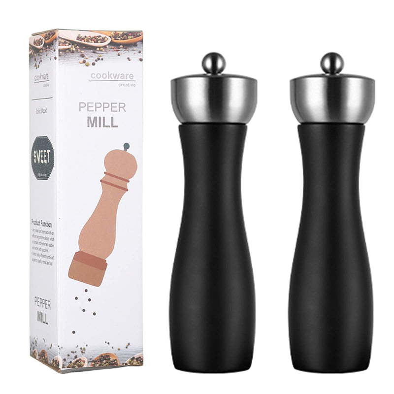 [Australia - AusPower] - Wooden salt and pepper grinder, refillable pepper grinder with ceramic mechanism, suitable for sea salt and black pepper, easy to adjust roughness，8 inch black or wood color suit 