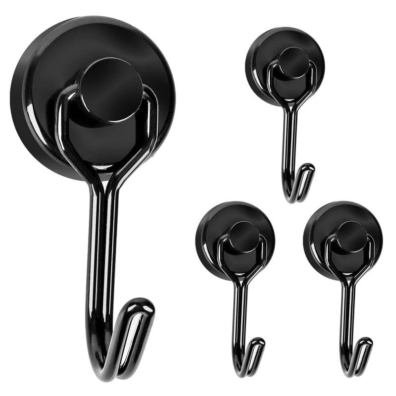 [Australia - AusPower] - LEASEN Magnetic Hooks Heavy Duty, Refrigerator Magnet Hooks, Strong Neodymium Magnetic Hooks with Rust Proof, Perfect for Kitchen, Home and Other Surfaces with Magnets (Black, Pack of 4) 4 Pack Black 
