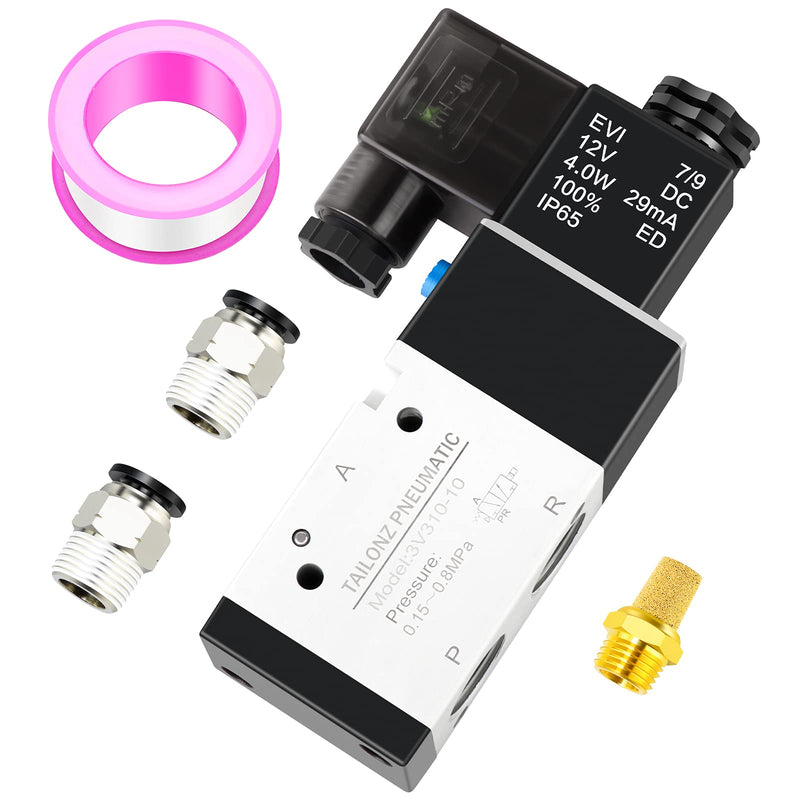 [Australia - AusPower] - TAILONZ PNEUMATIC 3/8"NPT Solenoid Valve 3V310-10 12V/24V/110V/220V Single Coil Pilot-Operated Electric 2 Position 3 Way Connection Type DC12V 
