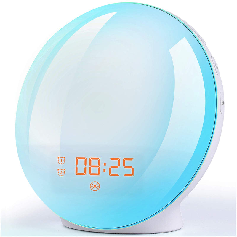 [Australia - AusPower] - Sunrise Alarm Clock Wake Up Light - Light Alarm with Sunrise/Sunset Simulation Dual Alarms and Snooze Function, 7 Colour Atmosphere Lamp, 7 Natural Sounds and FM Radio, Built-in Phone Charging Port 