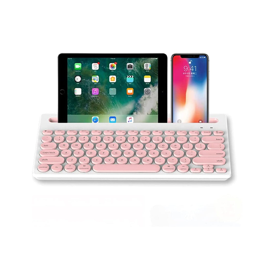 [Australia - AusPower] - Bluetooth Wireless Keyboard, Dual Channel Multi-Device Universal Rechargeable Silent Mini Keyboard Portable Slim, with Tablet Holder Stand for Smart Phone PC Windows Android iOS Mac (Pink) Pink 