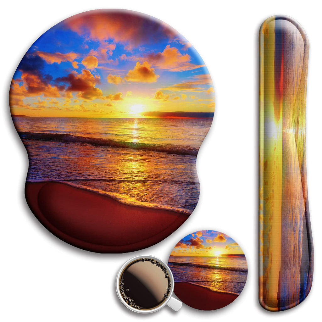 [Australia - AusPower] - Mouse Pad and Keyboard Wrist Rest Support, with Non-Slip PU Base,Gel Mouse Pad with Coaster,Pain Relief for Gaming, Computer,Office -Sunset Beach B-Sunset Beach 
