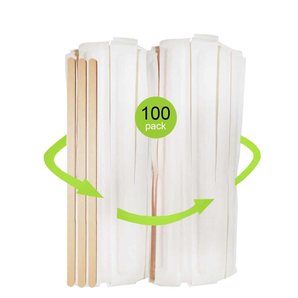 [Australia - AusPower] - 100 Wooden Coffee Stirrers Wood Coffee Stir Sticks 7 Inch Disposable Stir Sticks Individually Wrapped for Coffee Bar Station,Beverage,Tea Stir,Office,Cocktail 