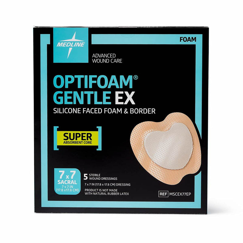 [Australia - AusPower] - Medline Optifoam Gentle EX Bordered Foam Adhesive Dressing, 7" x 7" Sacral (5 Count) Box 