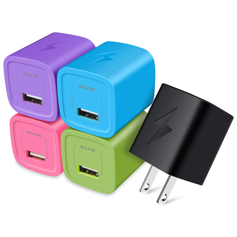 [Australia - AusPower] - AILKIN USB Wall Charger, 1Amp Plug Adapter, Fast Charging Block Cube, Multi-Colored USB Cell Phone Charge Brick Travel Plug Box for iPhone 13 Pro 12 MAX XR SE, Samsung S21, S20, Note, Motorola, LG Multi-colored(black) 