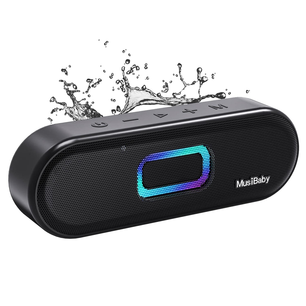 [Australia - AusPower] - Bluetooth Speaker,MusiBaby M33 Speaker,IPX7 Waterproof Bluetooth Speaker,Wireless Speaker,24W Power,Stereo Dynamic Sound,Extra Bass,24HRs Playtime for Indoor/Outdoor-Blk 