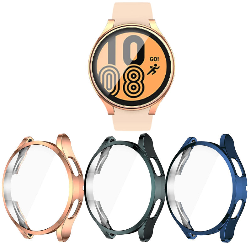 [Australia - AusPower] - Haojavo 3 Pack Screen Protector Case for Galaxy Watch 4 44mm, Soft TPU Slim Fit Full Cover Protective Case for Galaxy Watch 4 44mm Smartwatch Bands Accessories rosegold+green+blue 