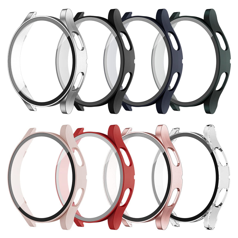[Australia - AusPower] - Cuteey 8 Pack for Galaxy Watch 4 44mm Case with Built in Tempered Glass Screen Protector, Slim Guard Thin Bumper Full Coverage Cover for Samsung Women Men Smart Watch Accessories Black/Silver/Navyblue/Darkgreen/Rose/Pink/Red/Clear 44 mm 