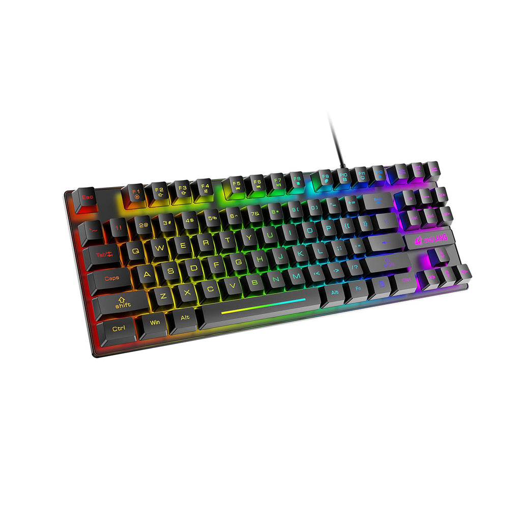 [Australia - AusPower] - Gaming Keyboard 60 Percent, 87 Keys Compact Small Mini Portable Wired Keyboard with Rainbow Backlit Multimedia Hotkey Ergonomic Keyboard, for Gamers Mac Windows PC Laptop (Black) Black 
