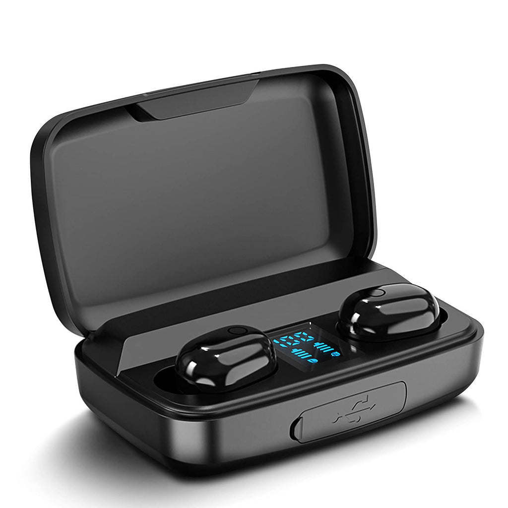 [Australia - AusPower] - Jiaminye Wireless Earbuds, Bluetooth 5.0 Headphones, IPX6 Waterproof Earbuds, Bluetooth Headset with LED Digital Display Charging Box, Deep Bass 3D Stereo, Noise Canceling, Black, 500150366 