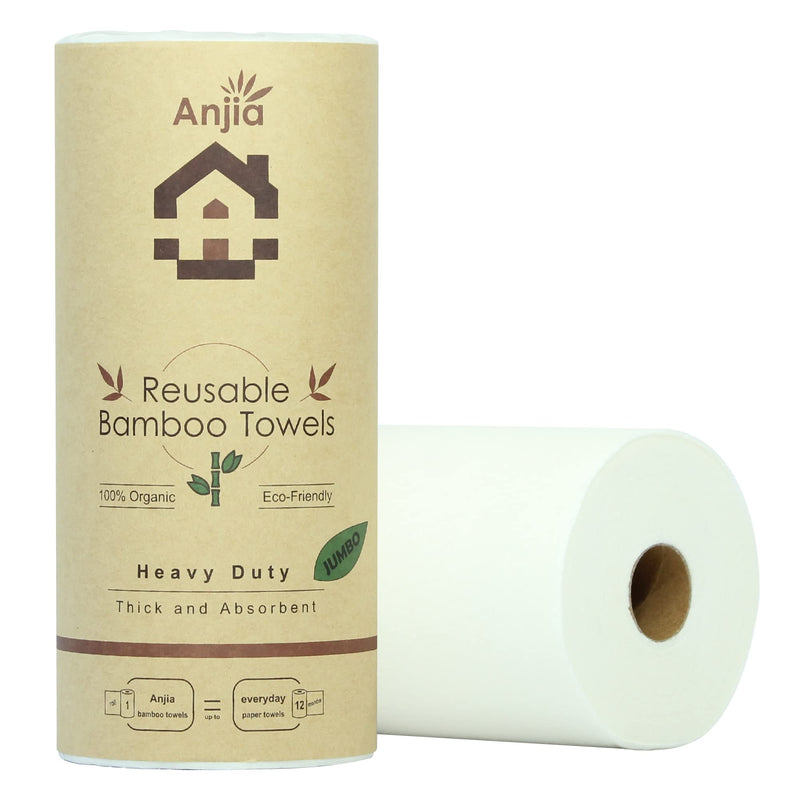 [Australia - AusPower] - Jumbo Roll Anjia Heavy Duty Reusable Bamboo Towels 40 Sheets/Roll Great as Kitchen Towels, Dish Towels, Cleaning Rags, Shop Towels, and Swedish Dishcloths - Replacement of Paper Towels Bulk 