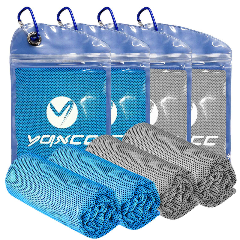 [Australia - AusPower] - YQXCC 4 Pack Cooling Towel (40"x12") Cool Cold Towel for Neck, Microfiber Ice Towel, Soft Breathable Chilly Towel for Yoga, Golf, Gym, Camping, Running, Workout & More Activities 2 Light Blue/ 2 Light Gray 