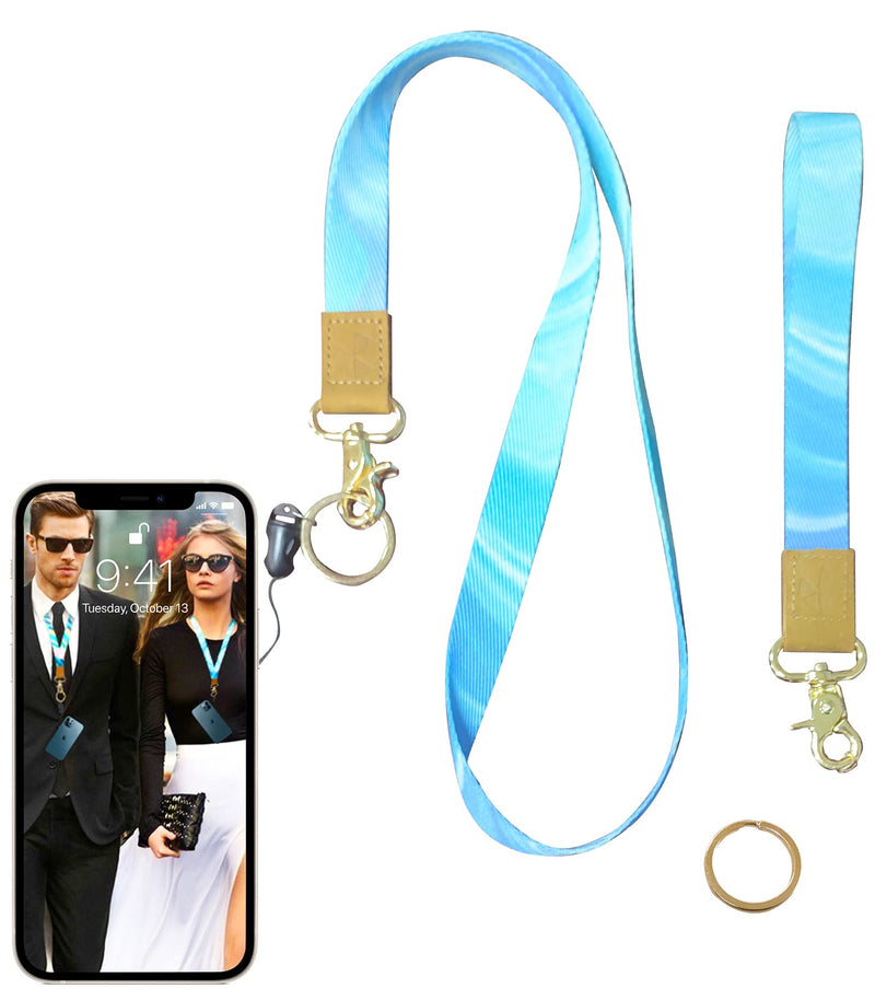 [Australia - AusPower] - QMEET Phone Lanyard,Phone Wristlet,Phone Lanyard for Women,1× Adjustable Neck Strap,1× Wrist Strap, and Styles for Lanyard. Sky Blue 