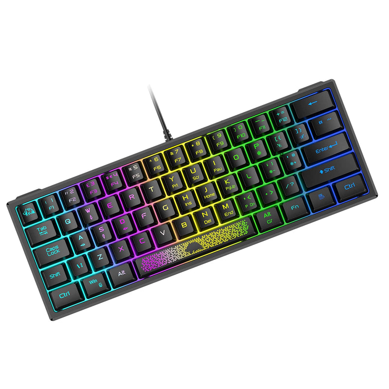 [Australia - AusPower] - ZIYOU LANG K61 60% Gaming Keyboard Mini Portable with Rainbow RGB Backlit Ergonomic 62Key Layout 19Key Anti-ghosting Mechanical Feel Waterproof USB Wired for PC Mac Windows Gamer Laptop Typists(Black) Black 