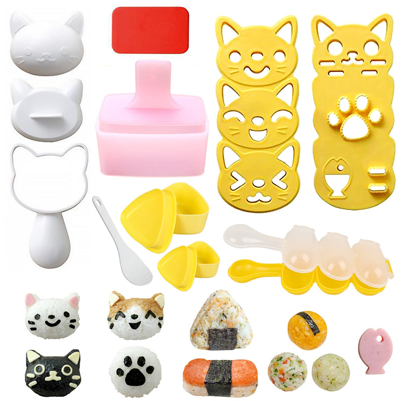[Australia - AusPower] - Cute Cat Rice Ball Molds 6 Sets Sushi Molds Bento Box Accessories Kits with 1PC Musubi Maker Press Mold, 2PCS Gimbap Molds Triangle and 1PC Rice Ball Mold Shaker for DIY Fun Lunch Box Picnic Tool 